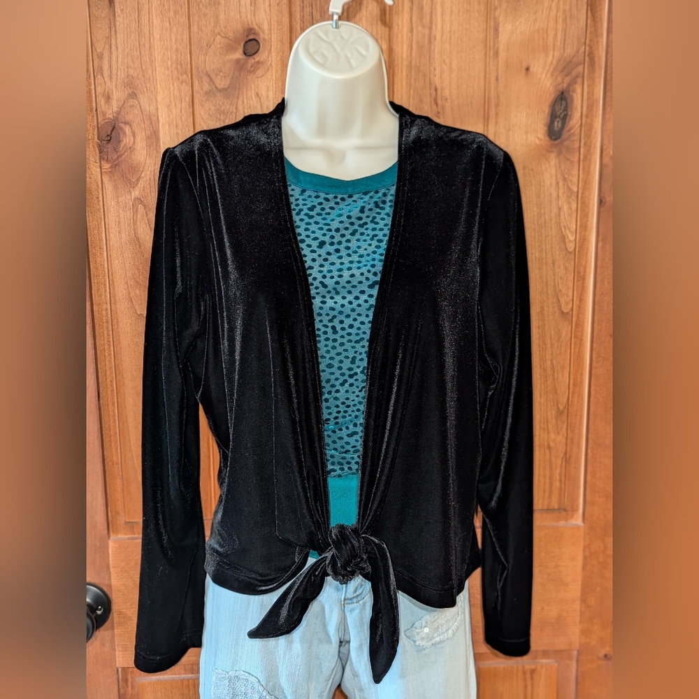 Coldwater Creek Black Velvet Tie Front Cardigan‎ Shrug